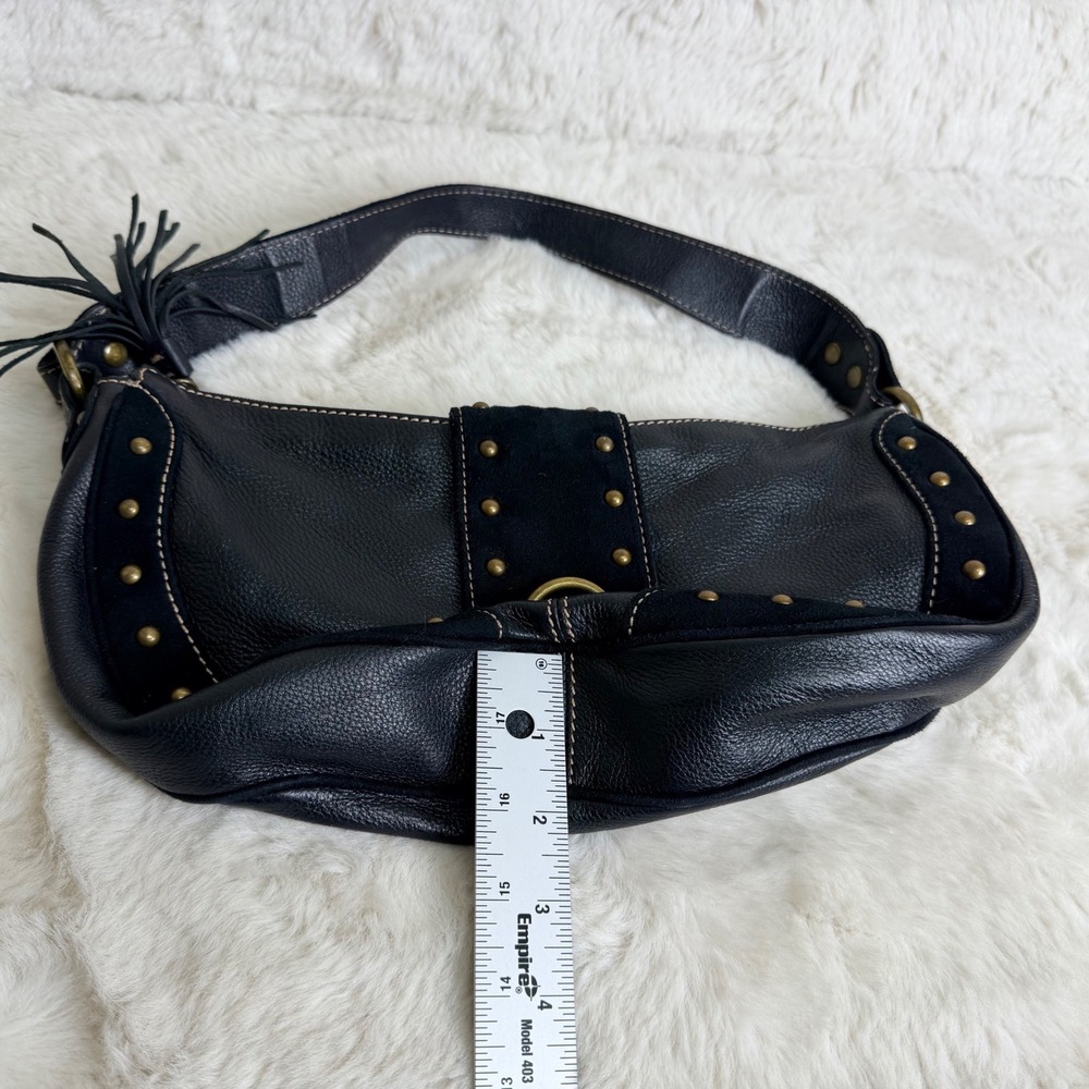 The Sak Black Leather Studded Hobo Shoulder Bag Y2K Tassel Suede Pink Label - Picture 7 of 8